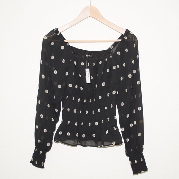 Madewell (Re)sourced Georgette Square-Neck Smock-Waist Top in Bloom Dot - Picture 3 of 3